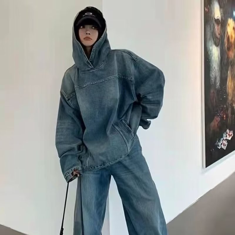 Retro Hooded Denim Hoodie Coat