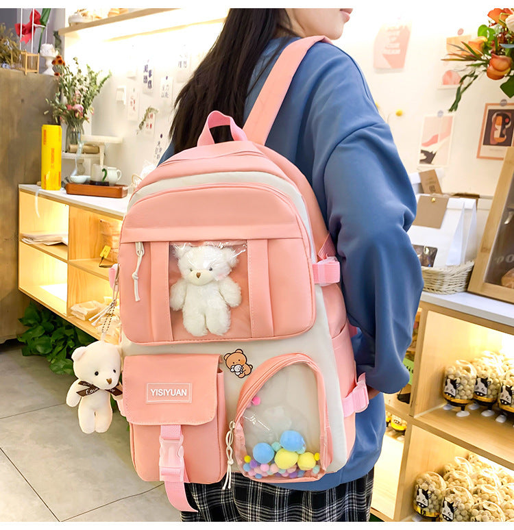 Korean Style College Style Schoolbag Women's Lightweight Casual Backpack Set