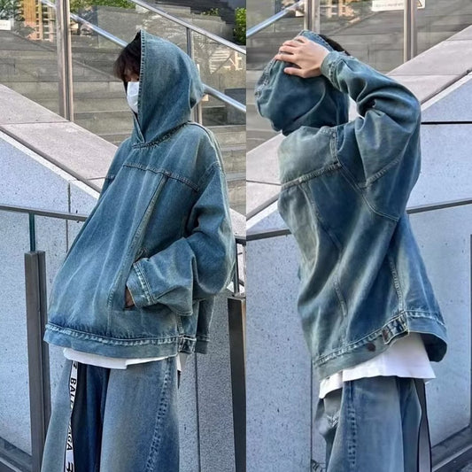 Retro Hooded Denim Hoodie Coat