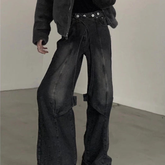 Heavy Industry Retro Washed Wide-leg Trousers