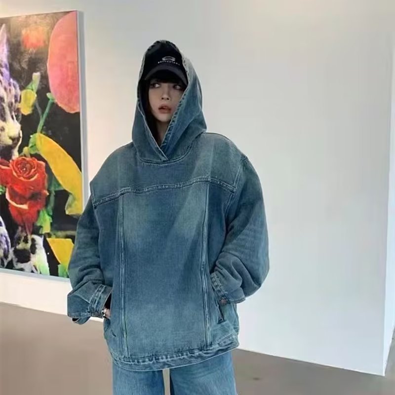 Retro Hooded Denim Hoodie Coat