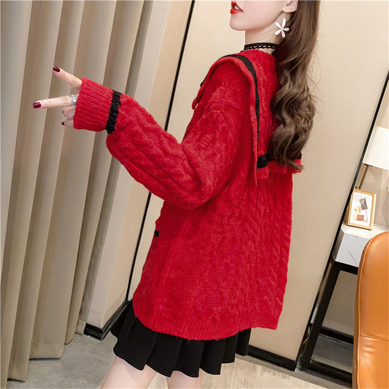 Korean Style College Style Long Sleeved Sweater Jacket Women