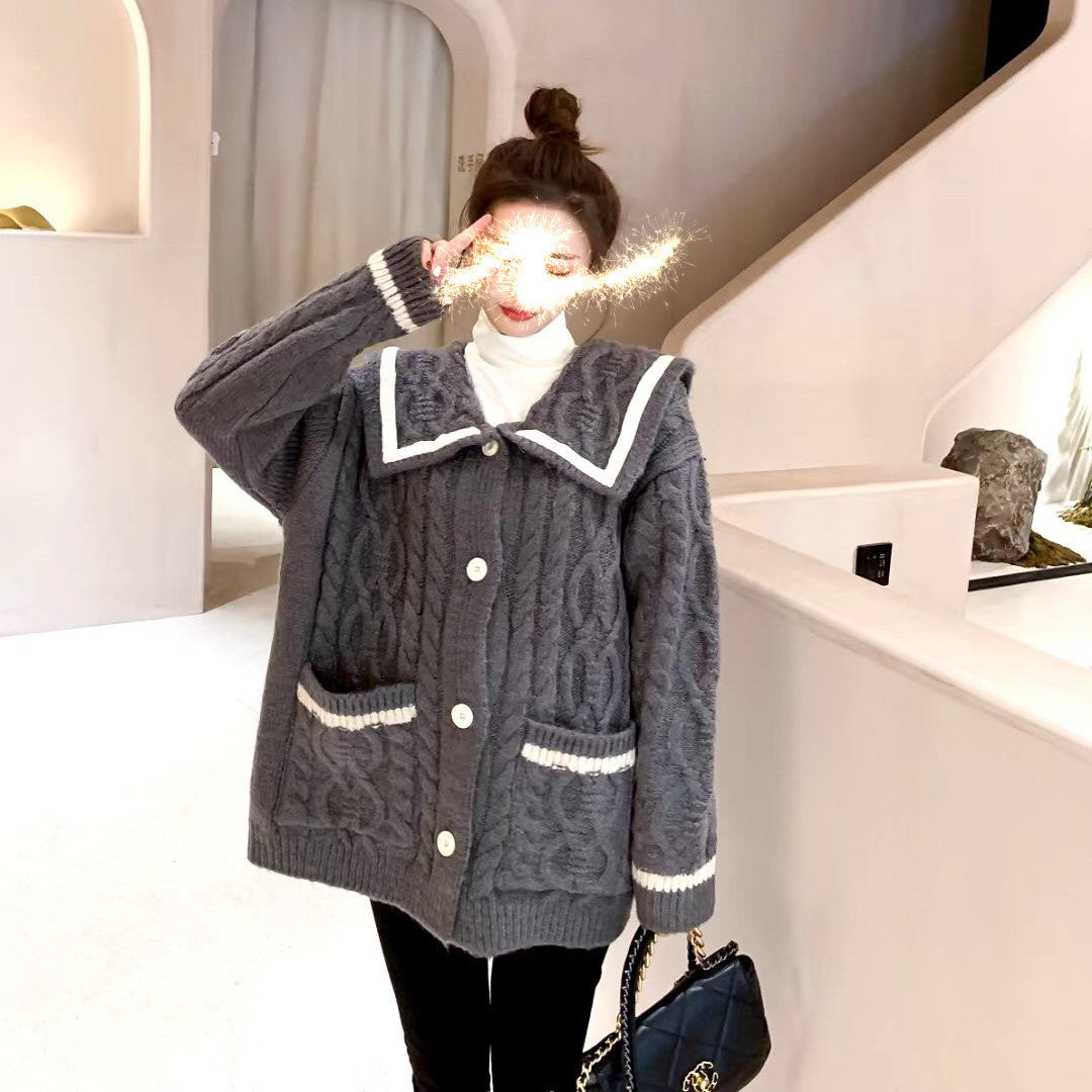 Korean Style College Style Long Sleeved Sweater Jacket Women